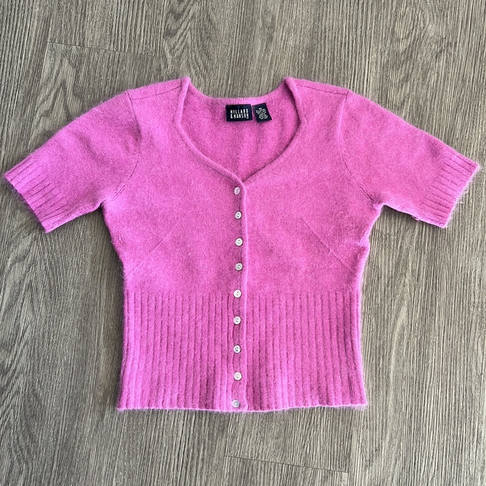 Hilliard & Hanson Angora Fuzzy Cropped Cardigan